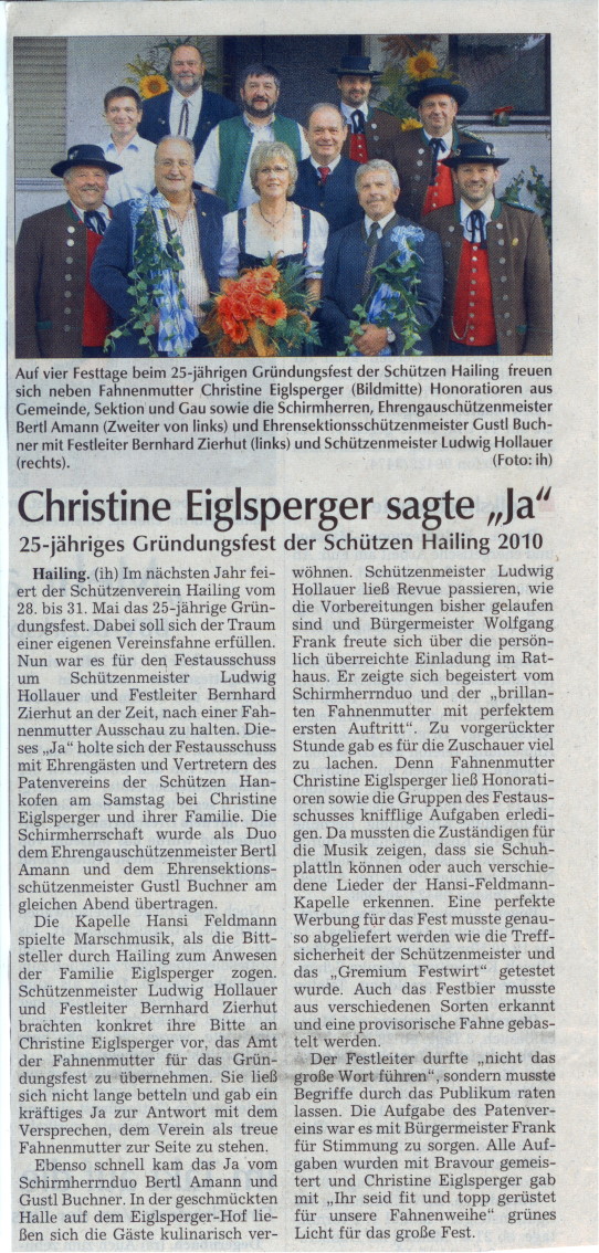 Zeitungsbericht Fahnenmutterbitten